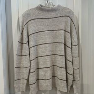 Festive Sparkly Beige Gold Striped High Neck Sweater